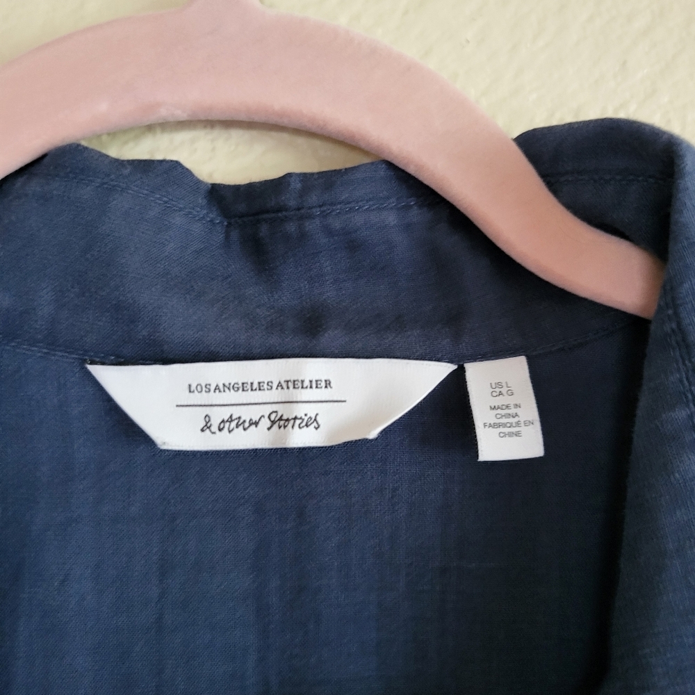 & Other Stories Navy Tie Back Shirt sz L - Picture 2 of 4